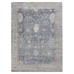 Moderner indischer Teppich aus Wolle mit Blumenmuster in Grau von Apadana 