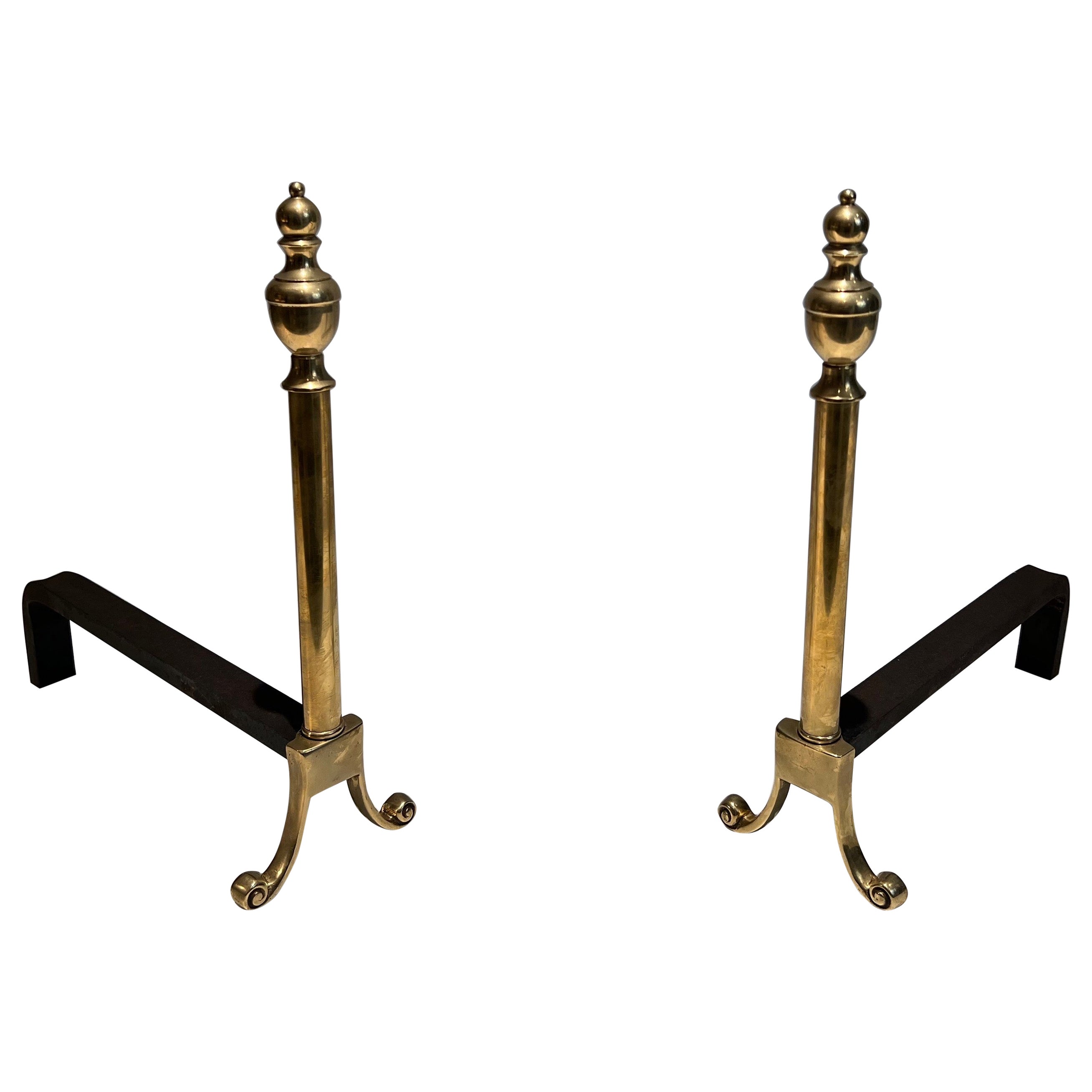 Pair of Neoclassical Style Bronze Andirons For Sale