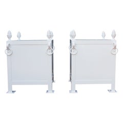 Pair French Style Steel and Cast Iron Orangerie Planter Boxes in Lacquered White