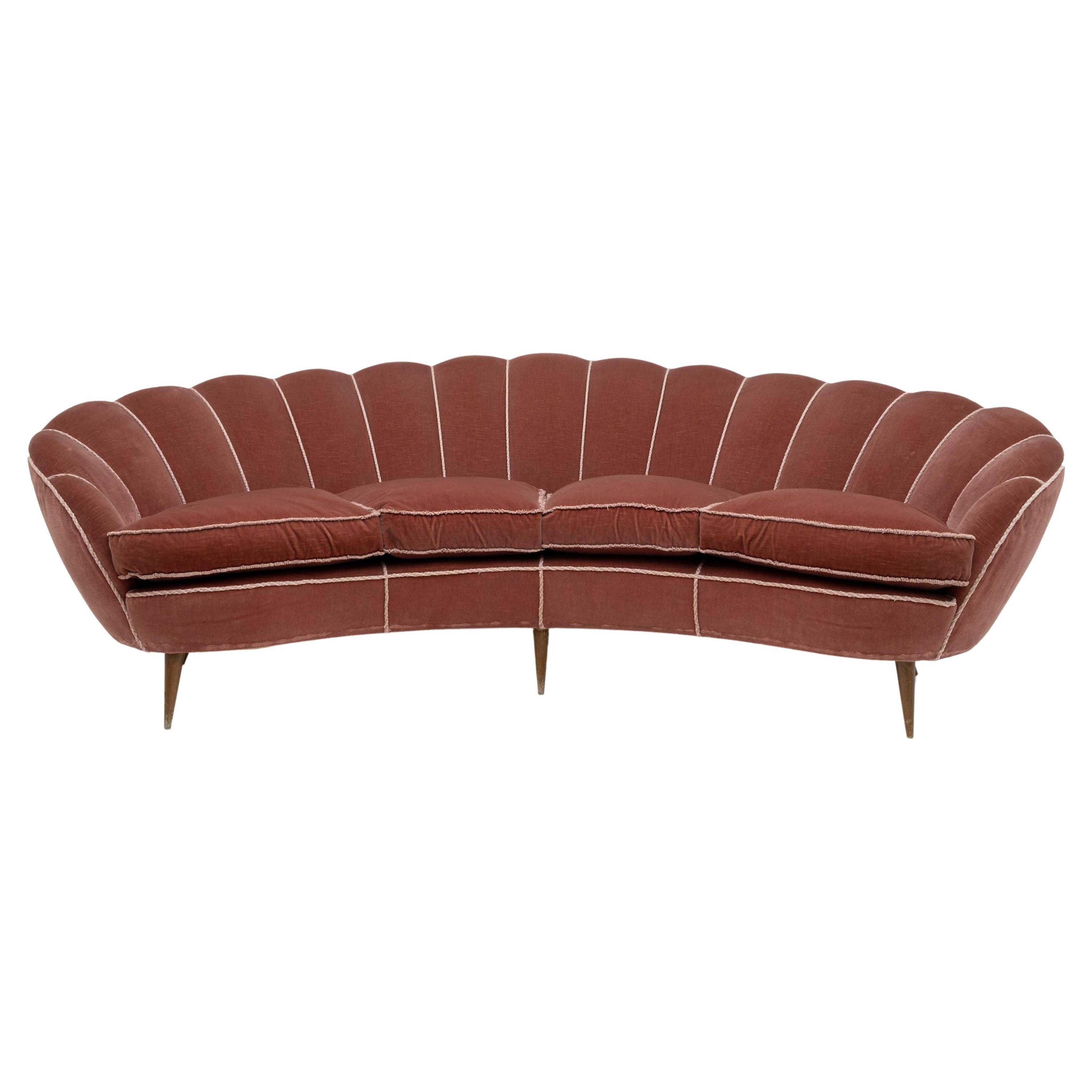 Attributed Gio Ponti Mid-Century Modern Italian Curved Sofa by ISA Bergamo, 50s For Sale