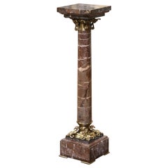 19th Century French Napoleon III Carved Marble and Bronze Selette Pedestal Table