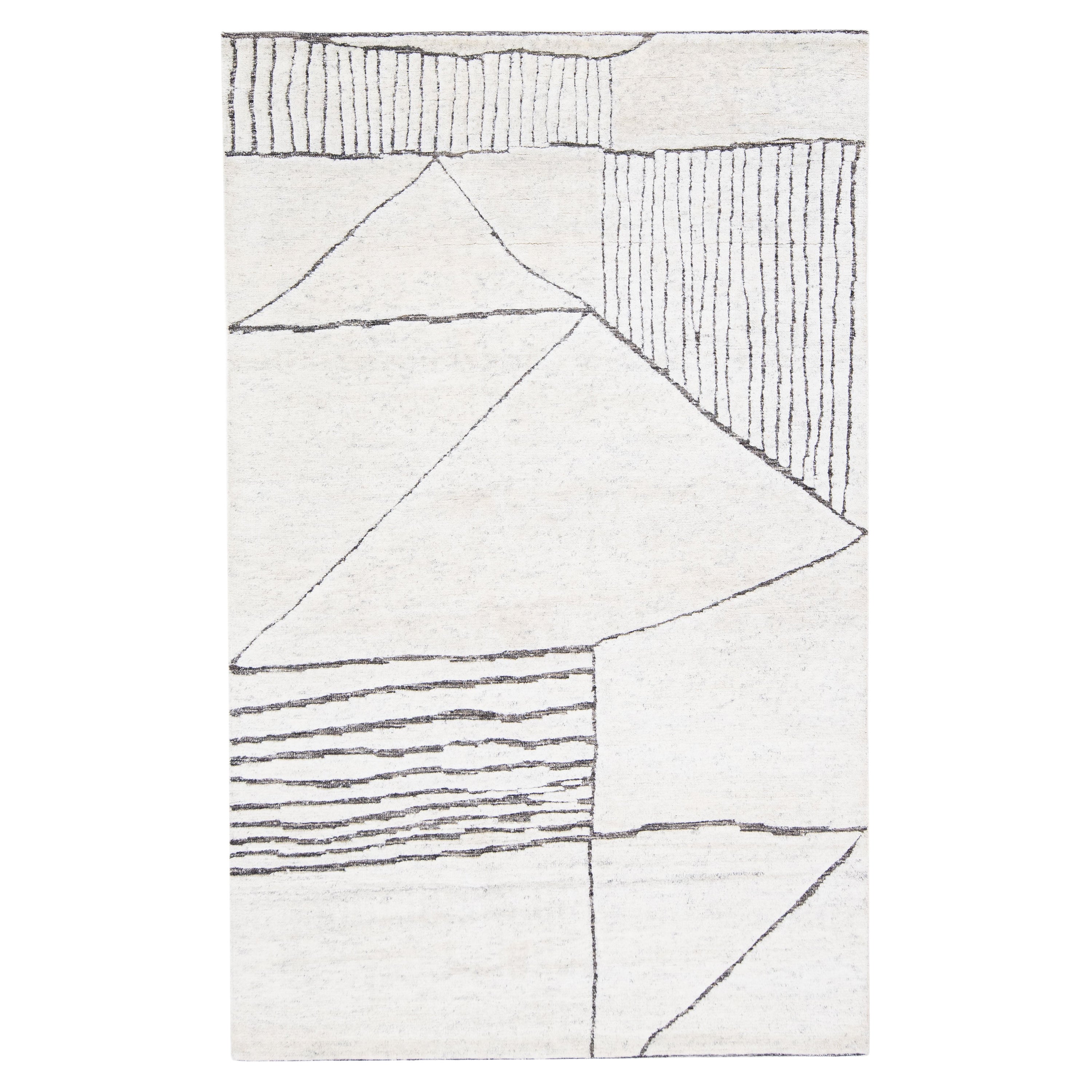 Abstract Modern Moroccan Style Scatter Wool Rug in Ivory by Apadana For Sale