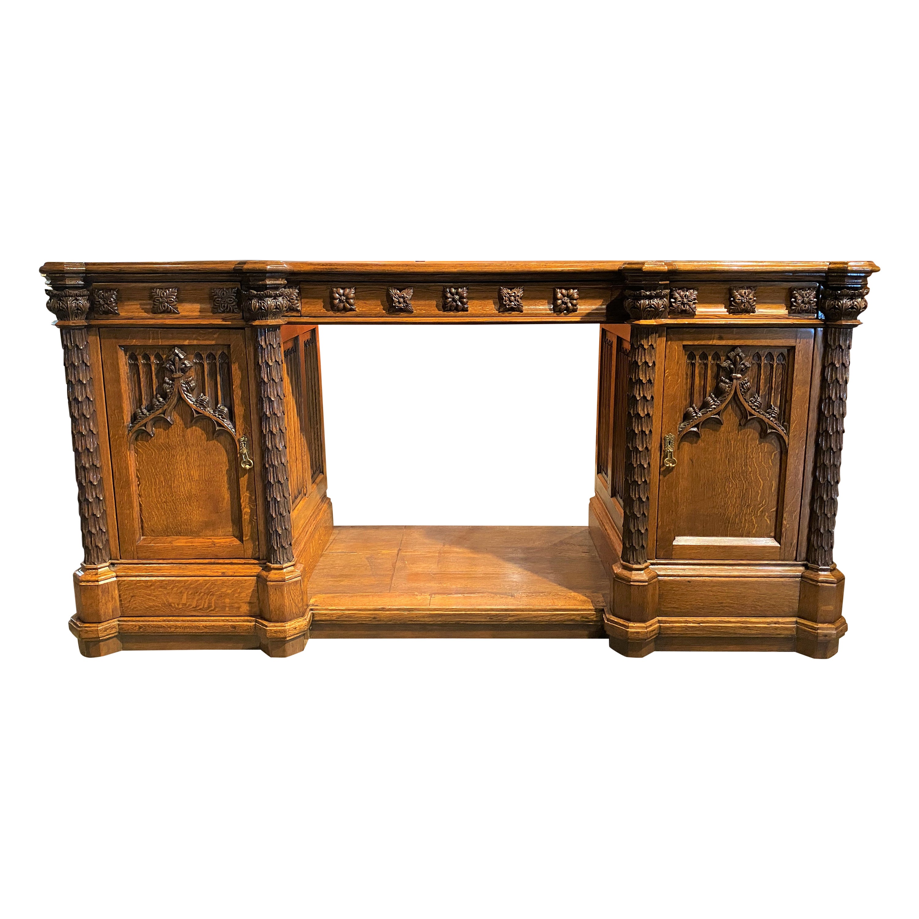 Gothic Revival Quarter Sawn Oak Sideboard with Exceptional Carving For Sale
