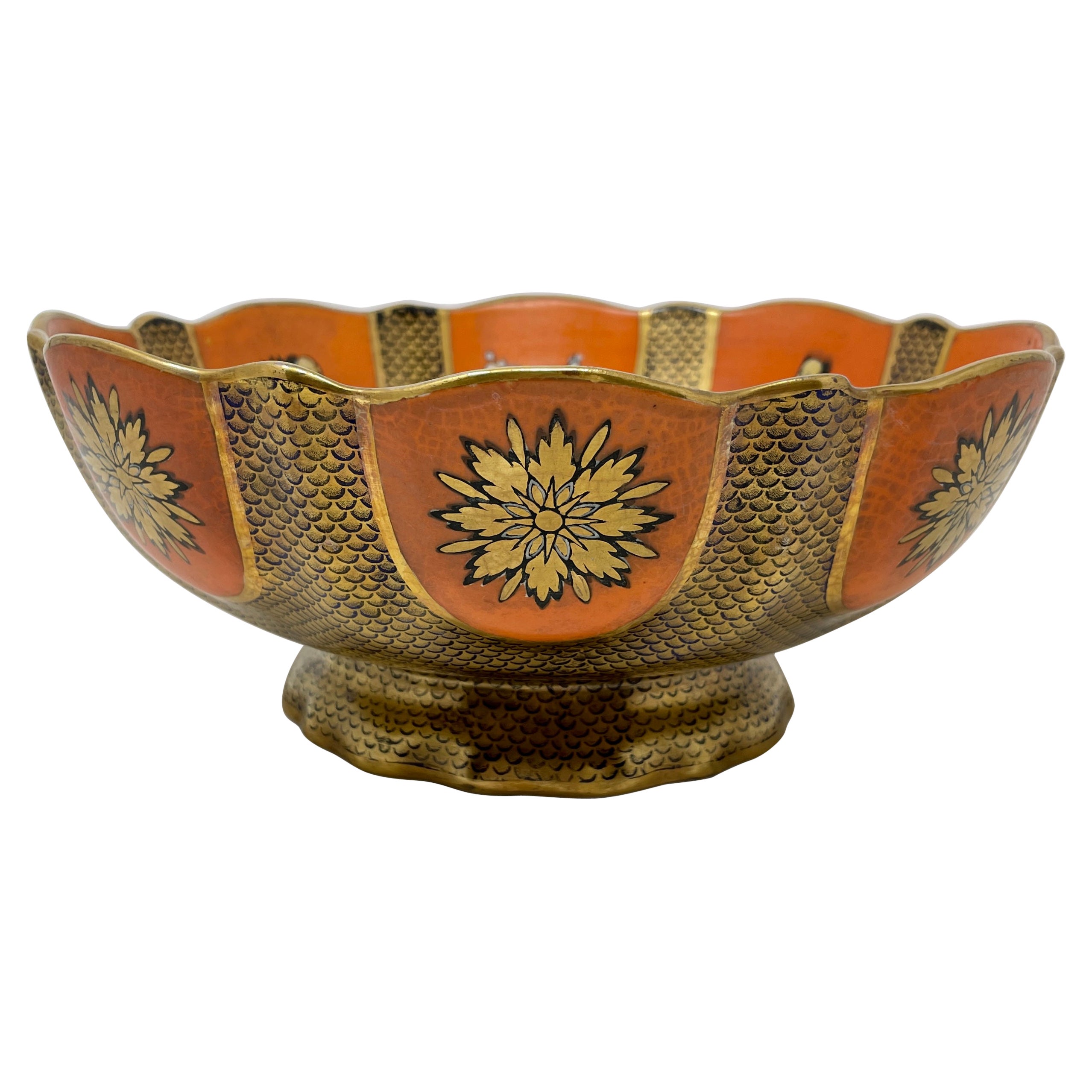 Antique English Hand Painted Persimmon Ironstone Bowl, circa 1910-1920