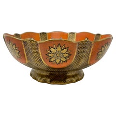 Antique English Hand Painted Persimmon Ironstone Bowl, circa 1910-1920