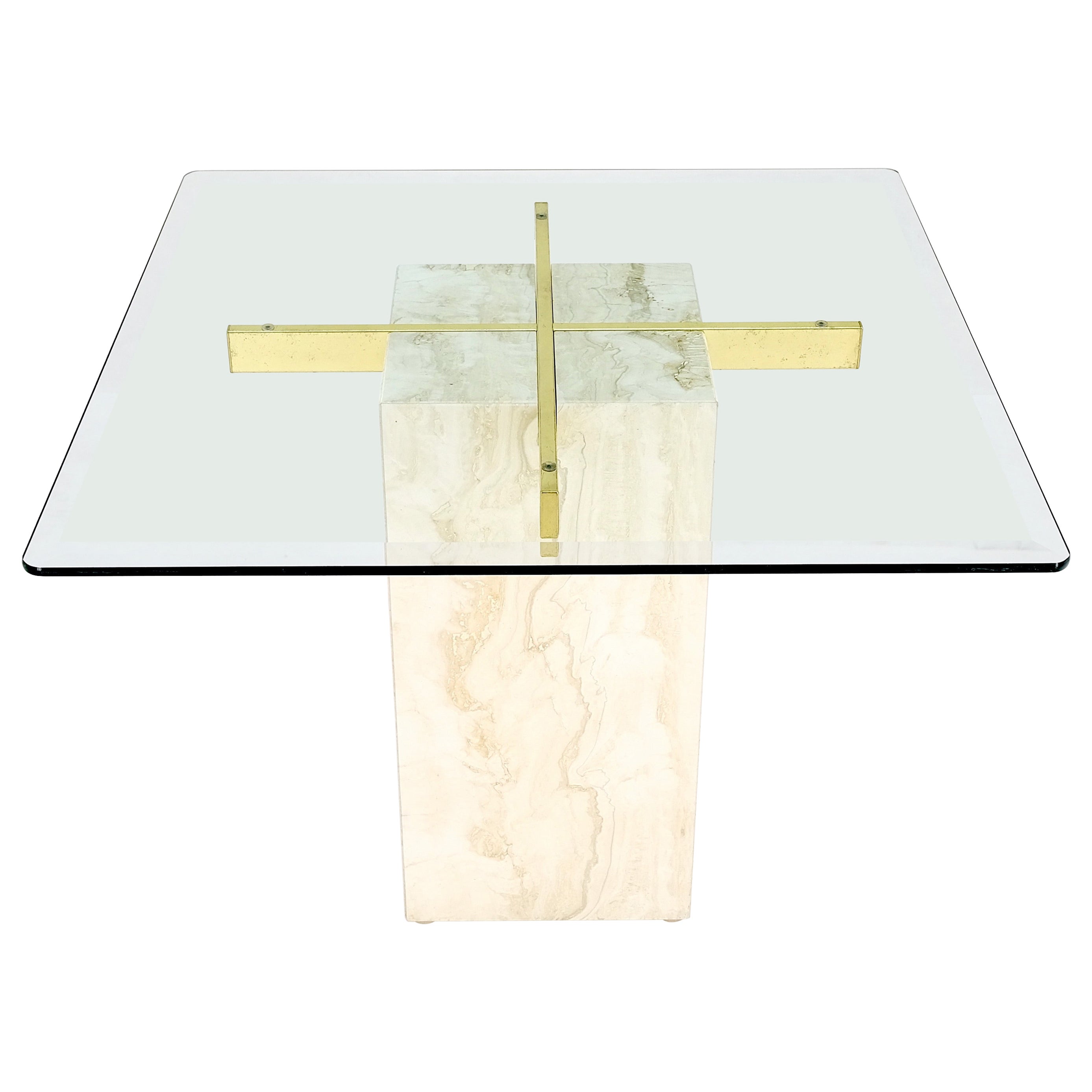 Square Travertine Base Glass Top Side End Occasional Coffee Lamp Table Mint!