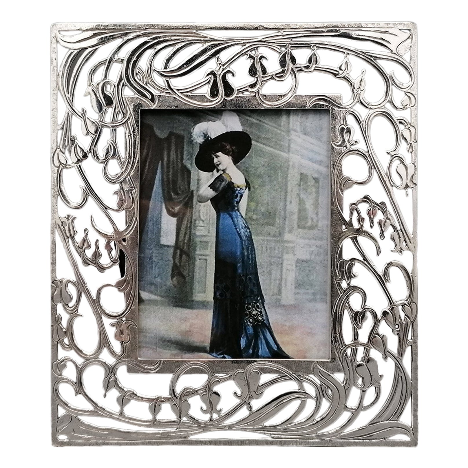 Cadre photo en argent sterling de style Art nouveau italien du XXe siècle représentant la Liberté 