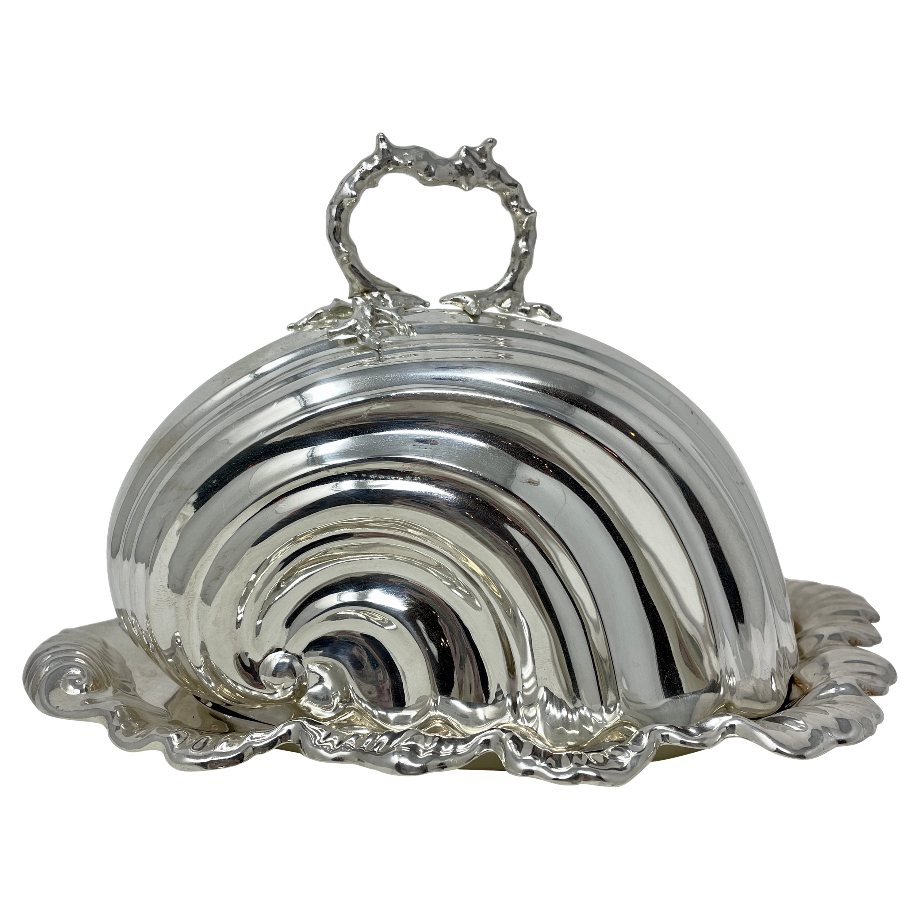 Antique English Silver Plated "Shell" Cheese Dish For Sale