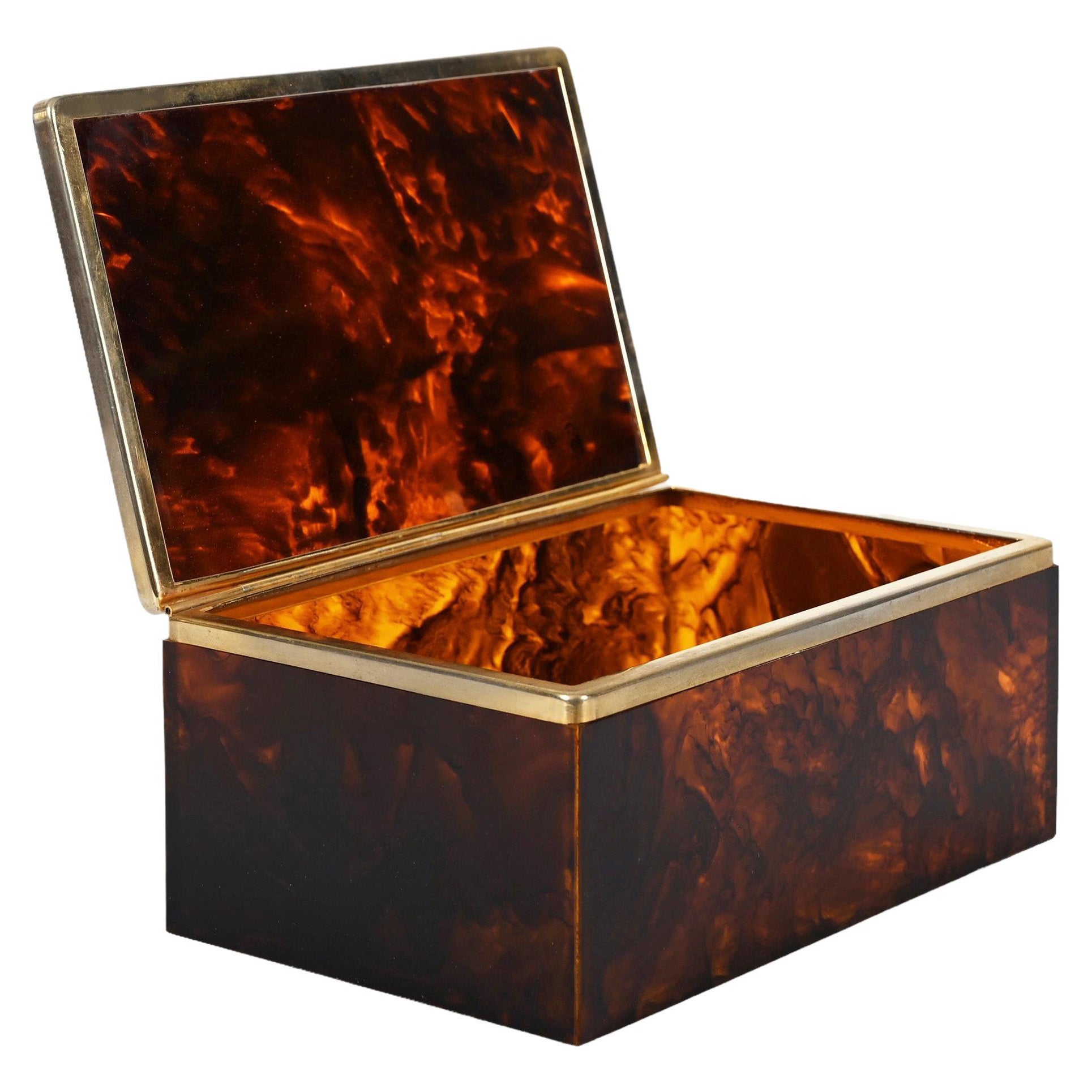 Dior Mid-Century Lucite Tortoiseshell Effect and Brass Jewelry Box, Italy 1970s For Sale