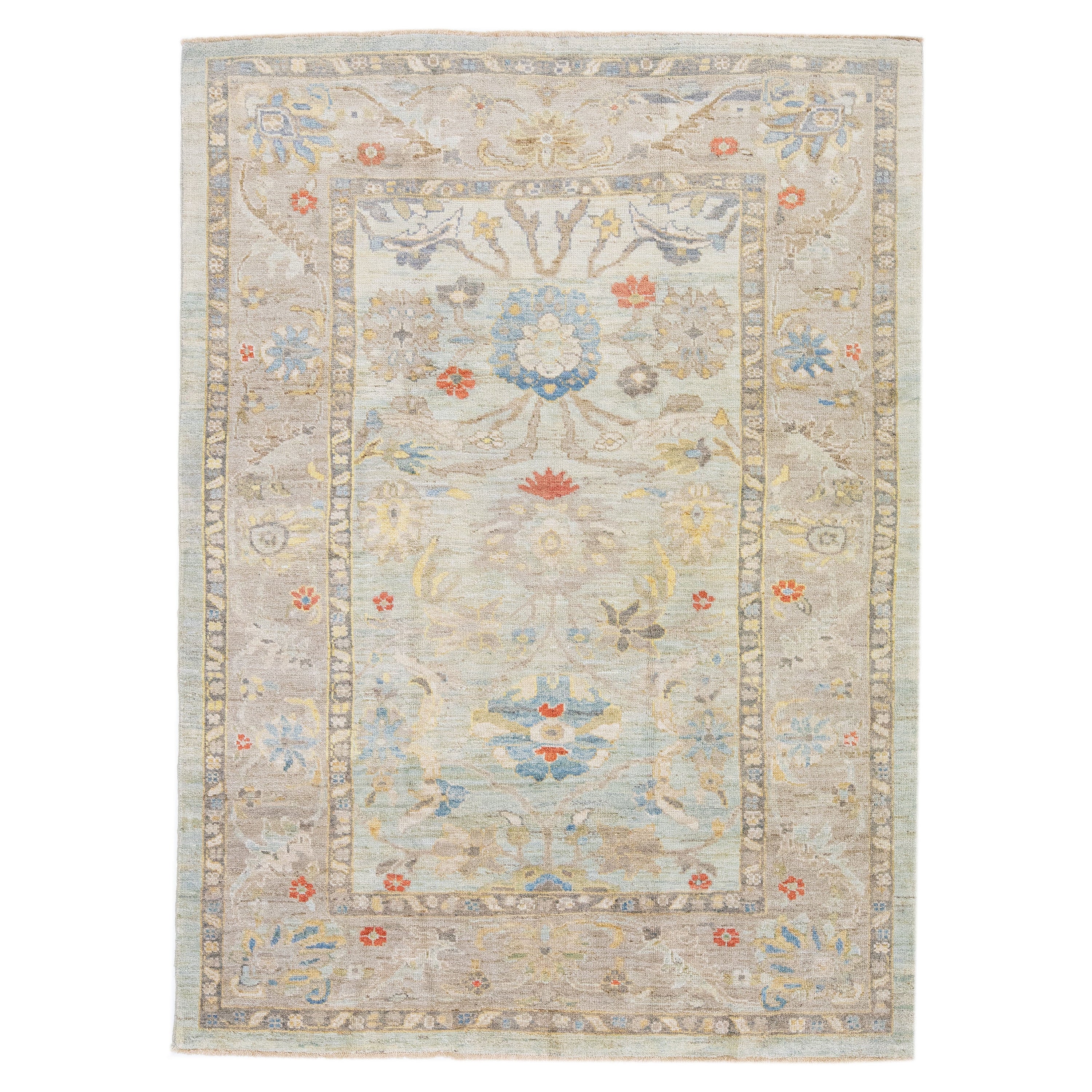 Handmade Floral Modern Sultanabad Persian Wool Rug For Sale