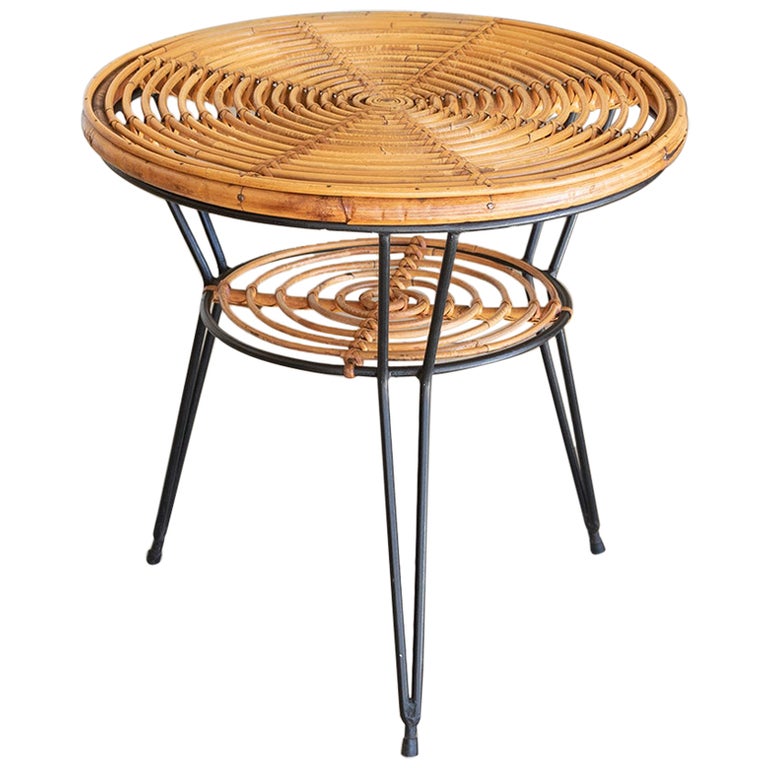 Italian Rattan and Iron Table For Sale at 1stDibs