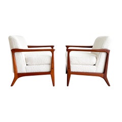 Pair of Edward Wormley for Drexel Lounge Chairs - New White Shearling Upholstery