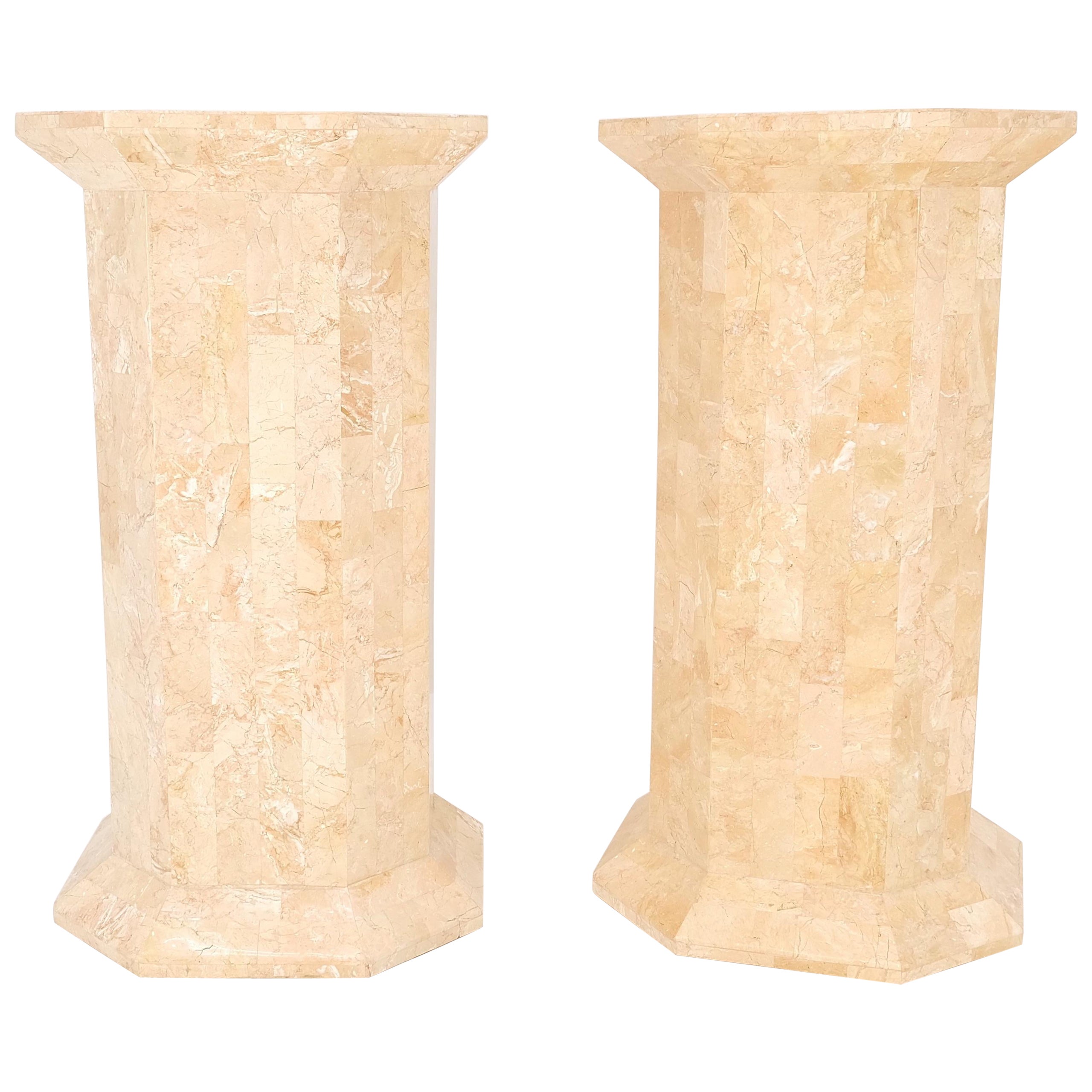 Paire de colonnes de marbre tessellées en forme de colonne et de piédestaux de forme octogonale MINT !