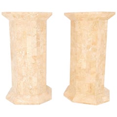 Pair of Tessellated Stone Marble Columns Octagon Shape Pedestals Columns Mint!