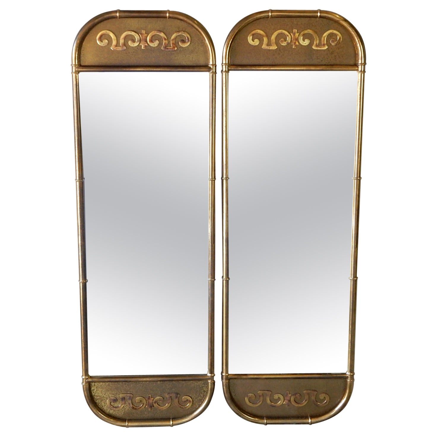 1970's Mastercraft Furniture Faux Bamboo Brass Mirrors Set For Sale