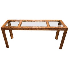Handsome Tortoise Faux Painted and Reed Bamboo Console Table