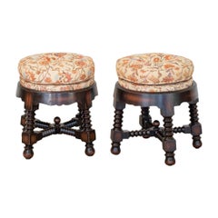 Pair of Wood Upholstered Ottomans by Charles Dudouyt