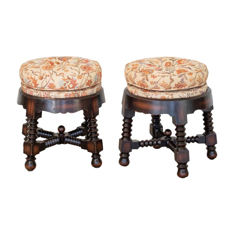Pair of Wood Upholstered Ottomans by Charles Dudouyt For Sale at 1stDibs