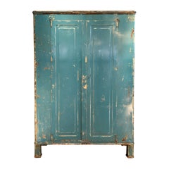 1940's Mediterranean Blue Italian Industrial Painted Steel Cabinet