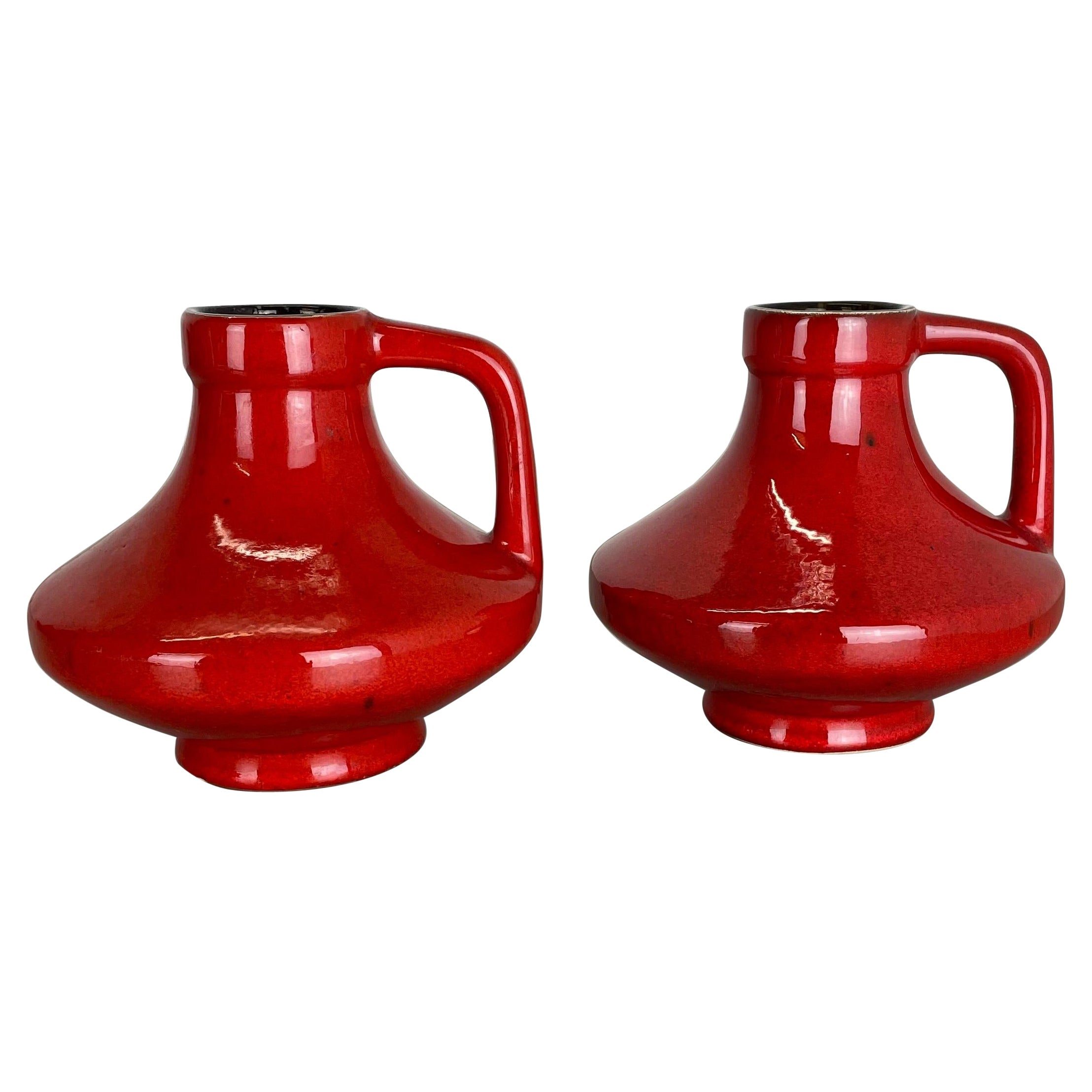 Set of Two Pottery Fat Lava UFO Vases "Red-Glaze" by Jopeko, Germany, 1970s For Sale