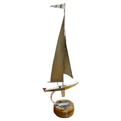Art Deco Sailboat Model Mixed Metals and Wood