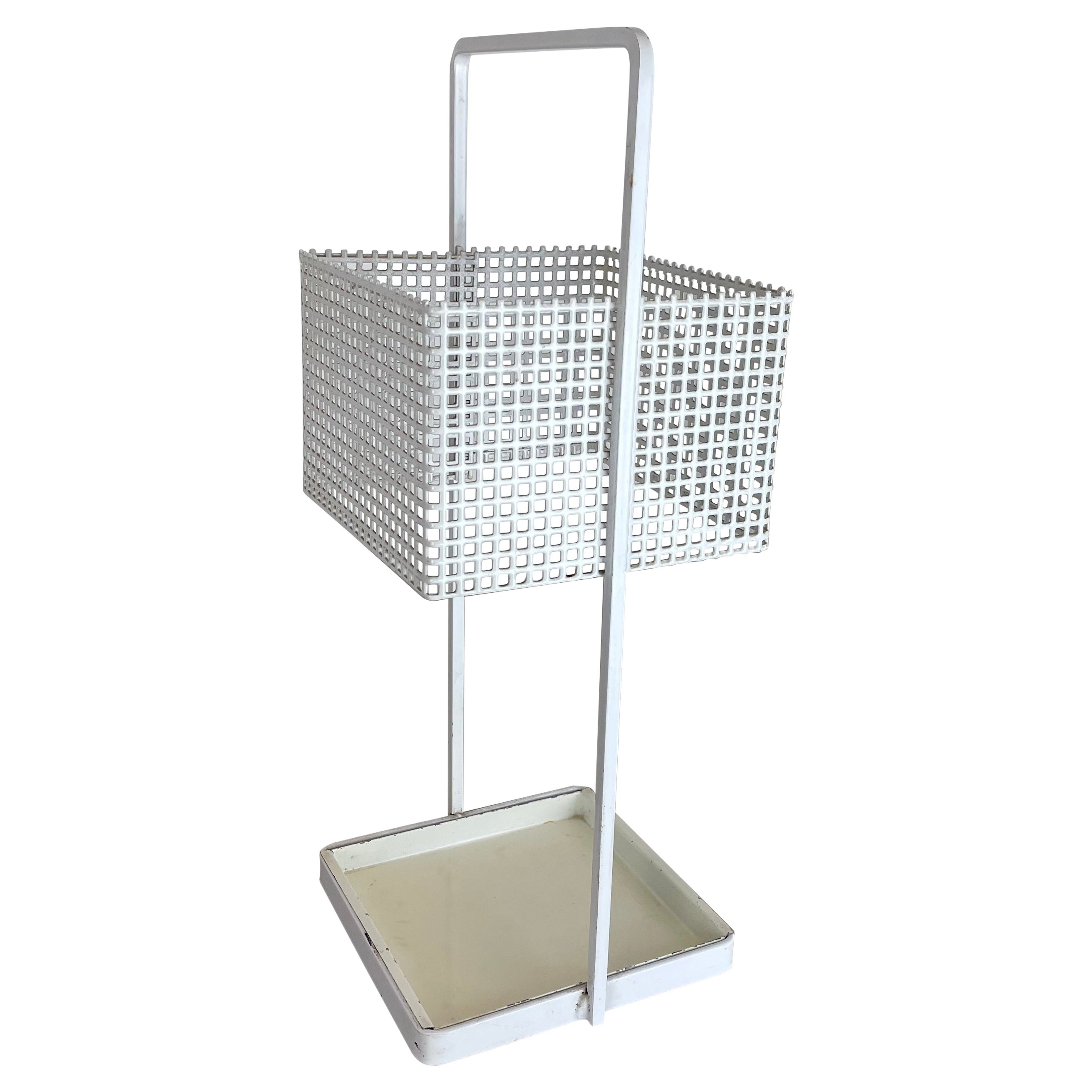 Original Mategot Style Perforated White Metal Umbrella Stand, France, 1970s For Sale