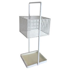 Original Mategot Style Perforated White Metal Umbrella Stand, France, 1970s