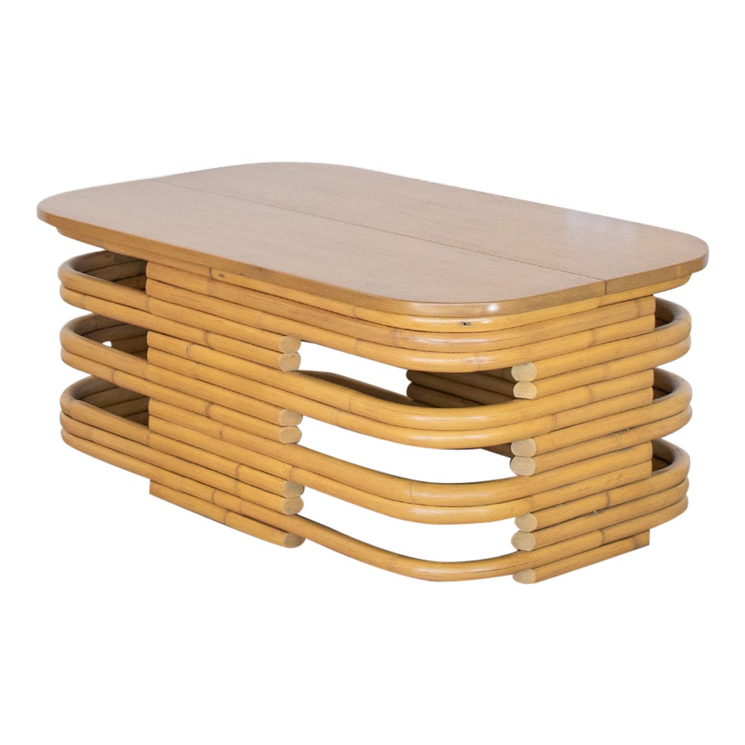 Rectangular Stacked Rattan Coffee Table For Sale