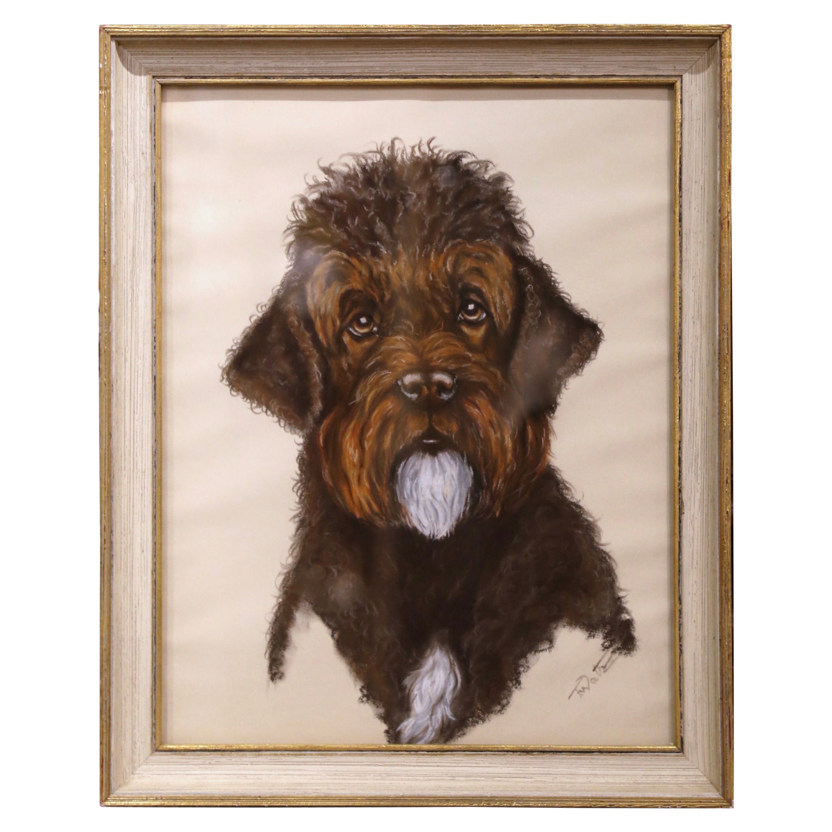 19th Century English Framed Cocker Spaniel Puddle Mix Pastel Signed F. Watz For Sale