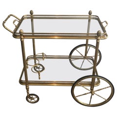 Maison Baguès, Neoclassical Style Brass Drinks Trolley with Removable Glass Tray