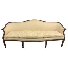 Used Mahogany Serpentine Shaped Hepplewhite Style Sofa with Pea and Foliate Carving