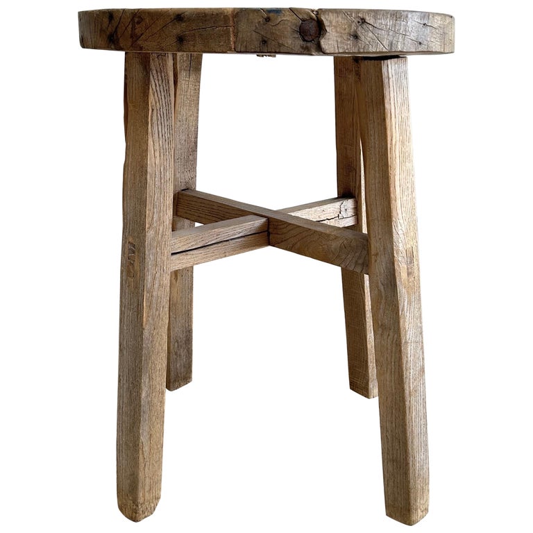 Vintage Antique Elm Wood Side Table For Sale at 1stDibs
