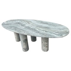 Large Oval Green Marble Dining Table with Column Legs in the style of Bellini 