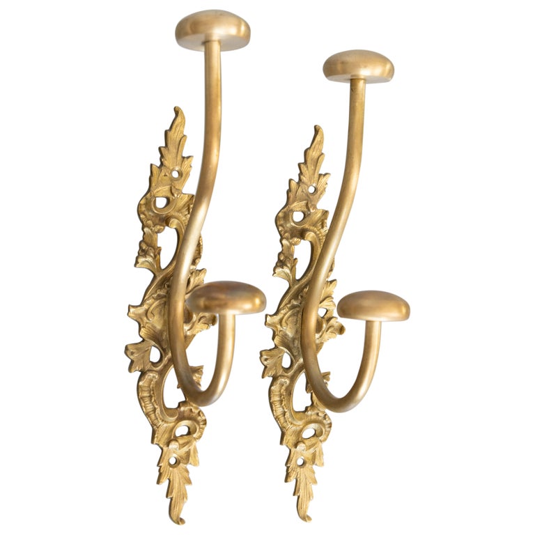 Pair of Antique Louis XV Style French Gilt Bronze Coat Hooks, circa