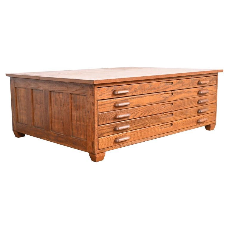 Vintage Arts and Crafts Oak Architect''s Blueprint Flat File