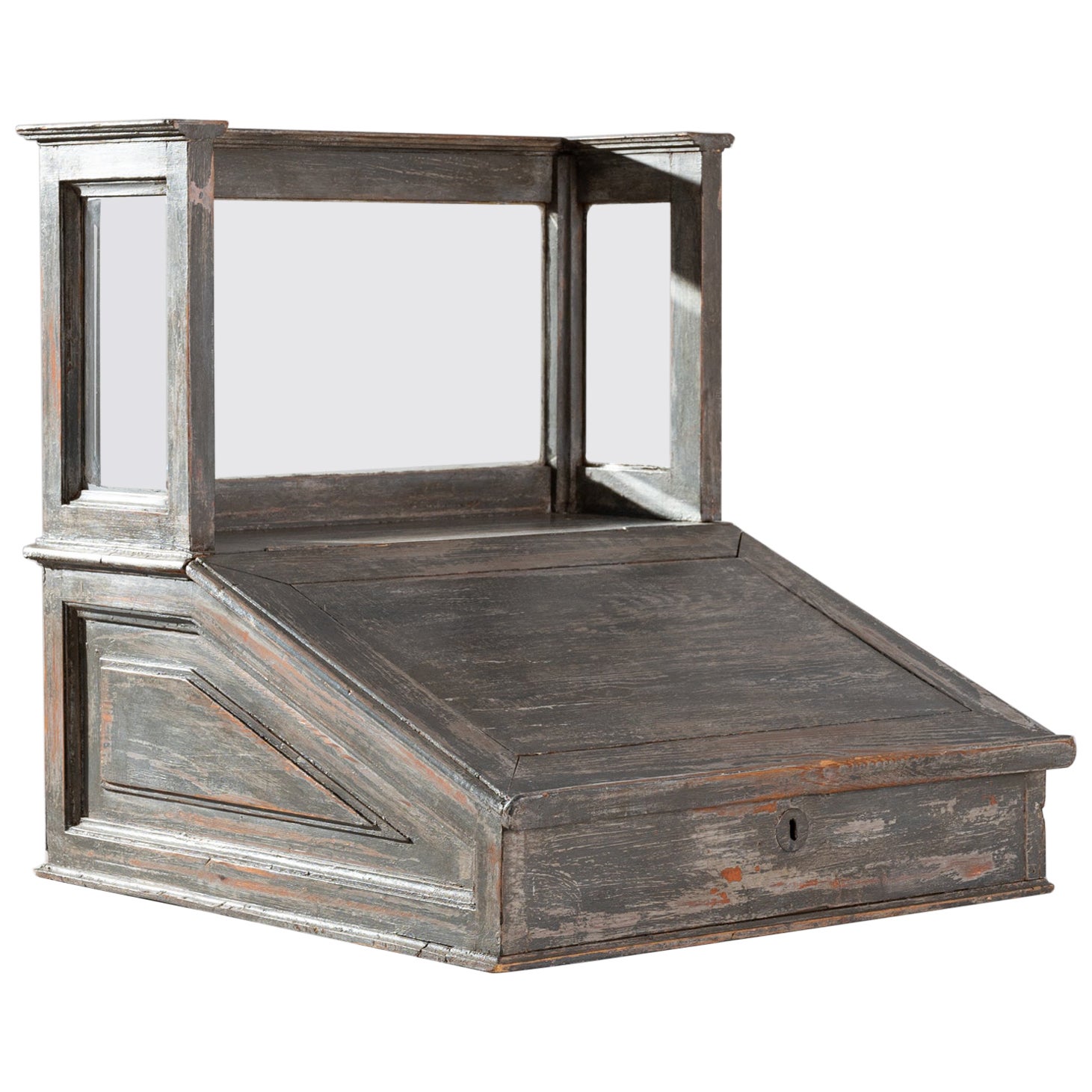 Turn of the Century French Patinated Ecritoire with Display Glass Top For Sale