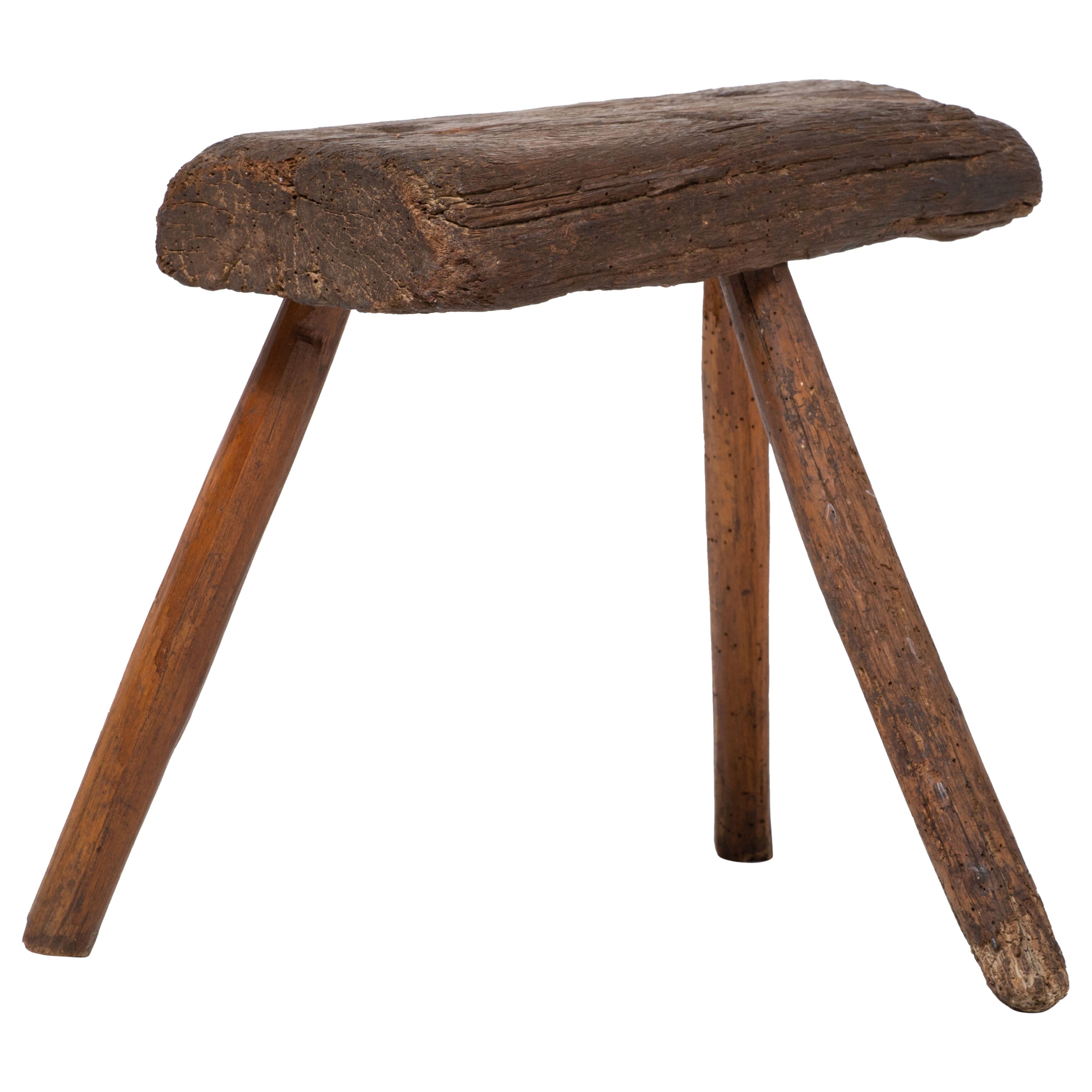 French Brutalist Tripod Stool For Sale