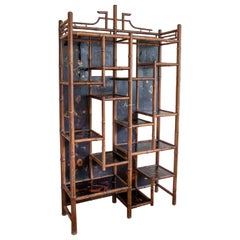 Antique 19th Century English Chinoiserie Style Bamboo Bookcase with Lacquered Decoration