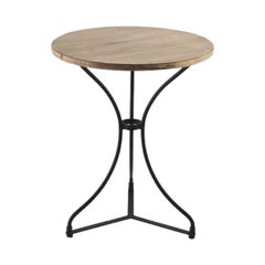 Round French Style Iron Base Table with Wood Top, Garden Table