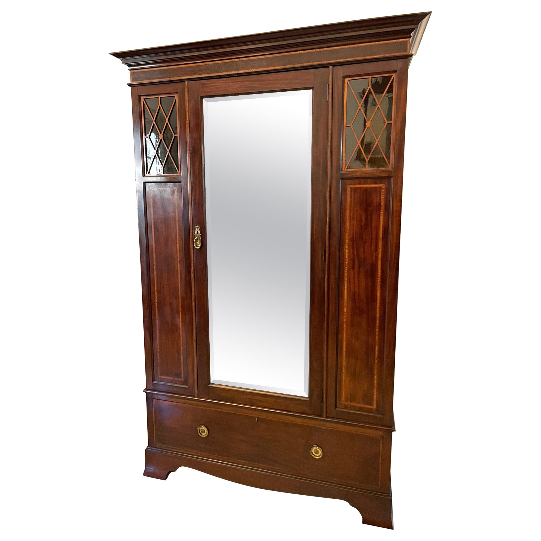 Superb Quality Antique Edwardian Mahogany Inlaid Wardrobe  For Sale