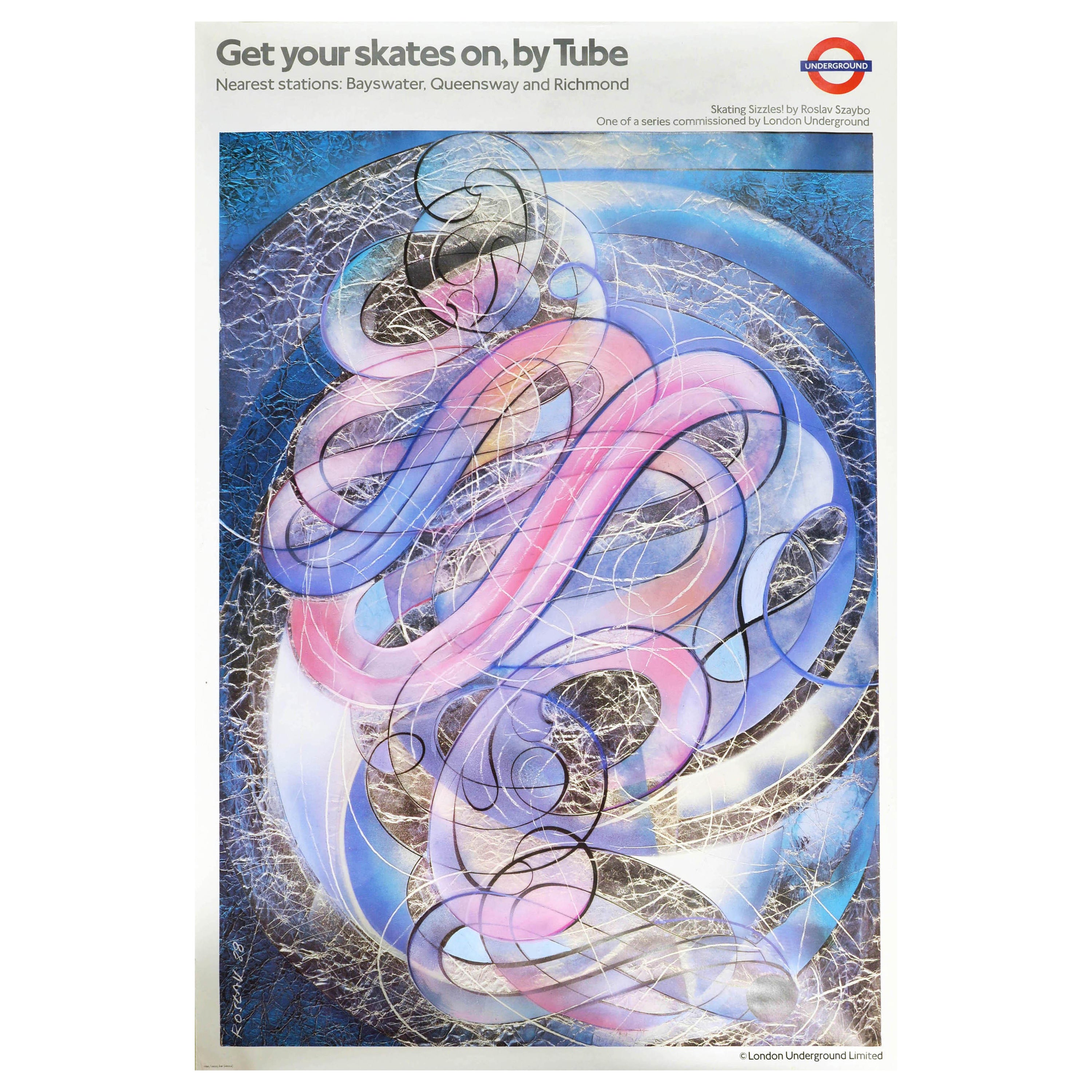 Original Vintage London Underground Poster Get Your Skates On Roslav Szaybo Art For Sale