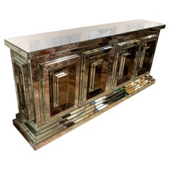 Wooden-Framed and Mirror-Lined Sideboard with Doors and Drawers 