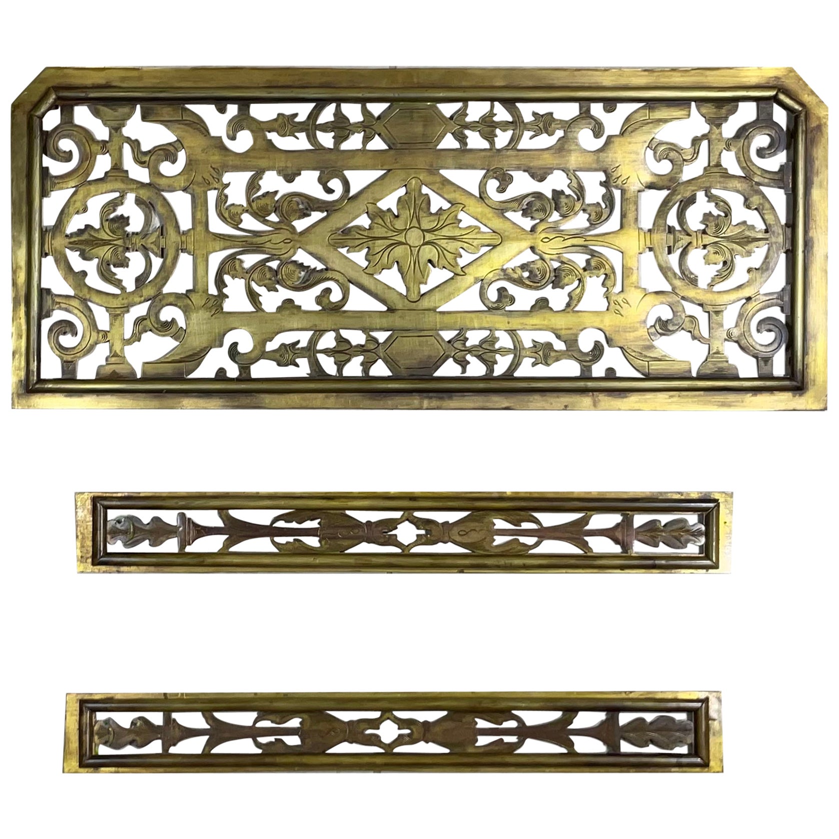 Three Piece 19th Century Brass Wall Hanging Ornament For Sale