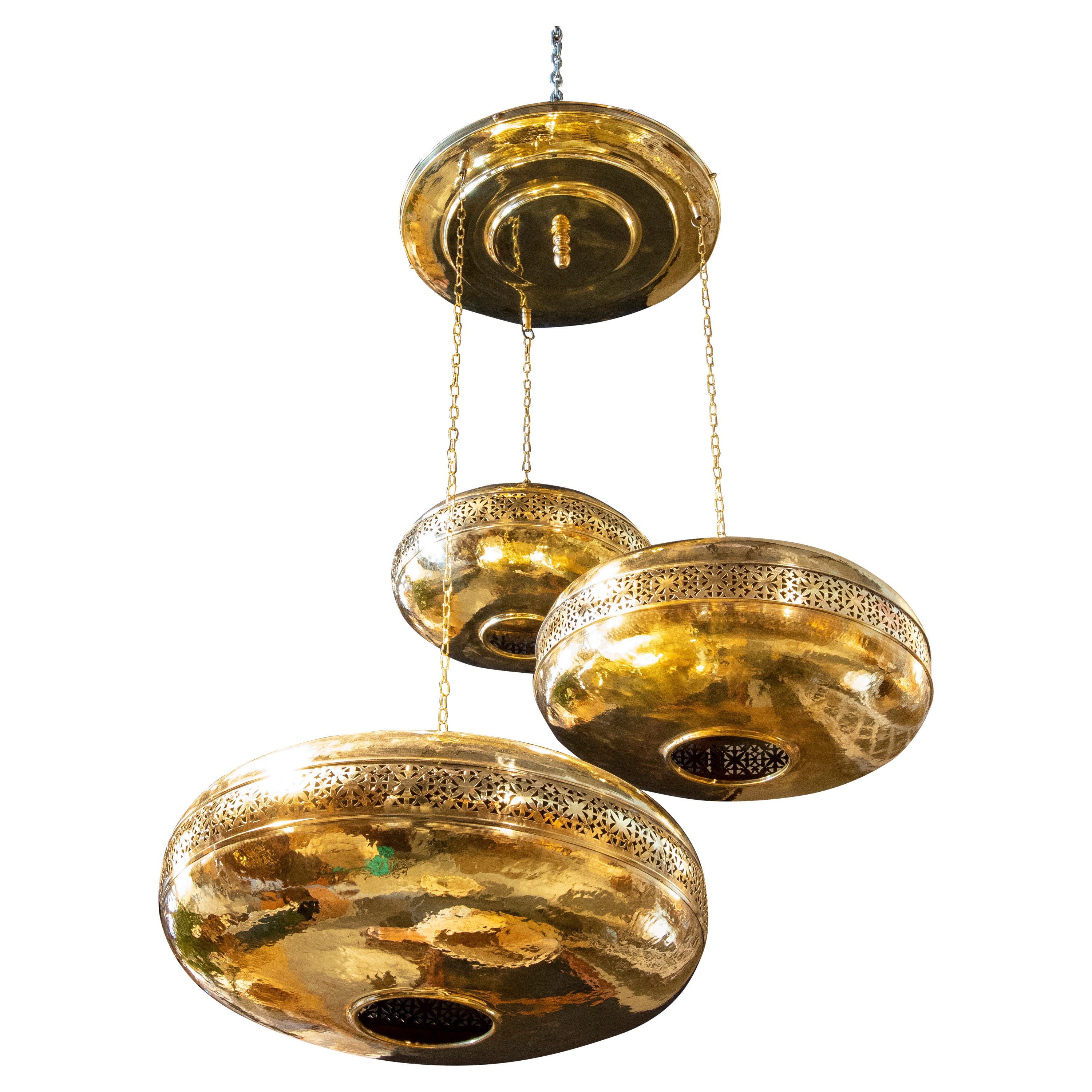  Brass Ceiling Lamp with Three Heights For Sale