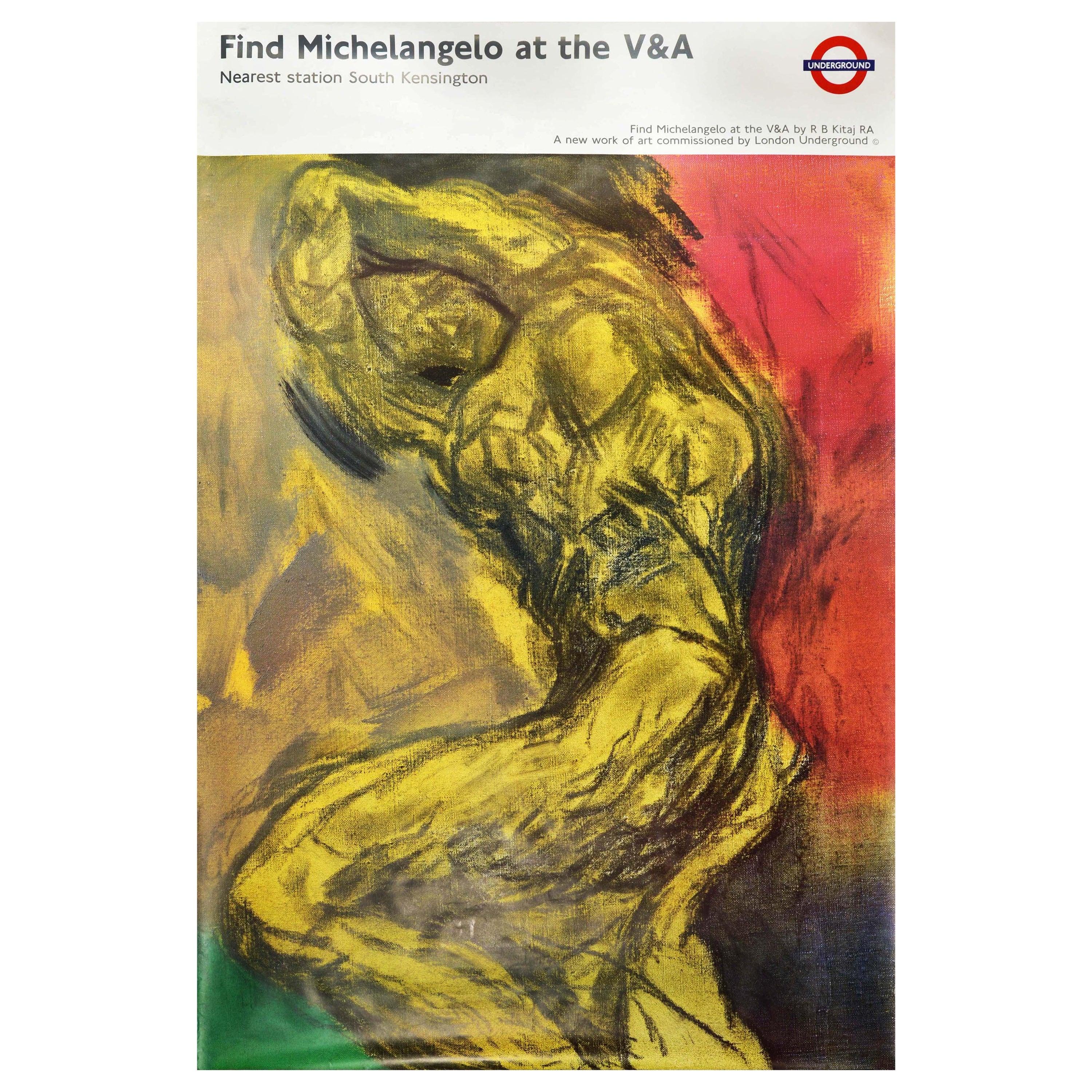 Affiche originale vintage du musée Victoria Albert de Londres représentant Michel-Ange