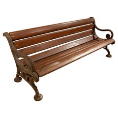 1970s Spanish Wooden Garden Bench with Iron Frame 