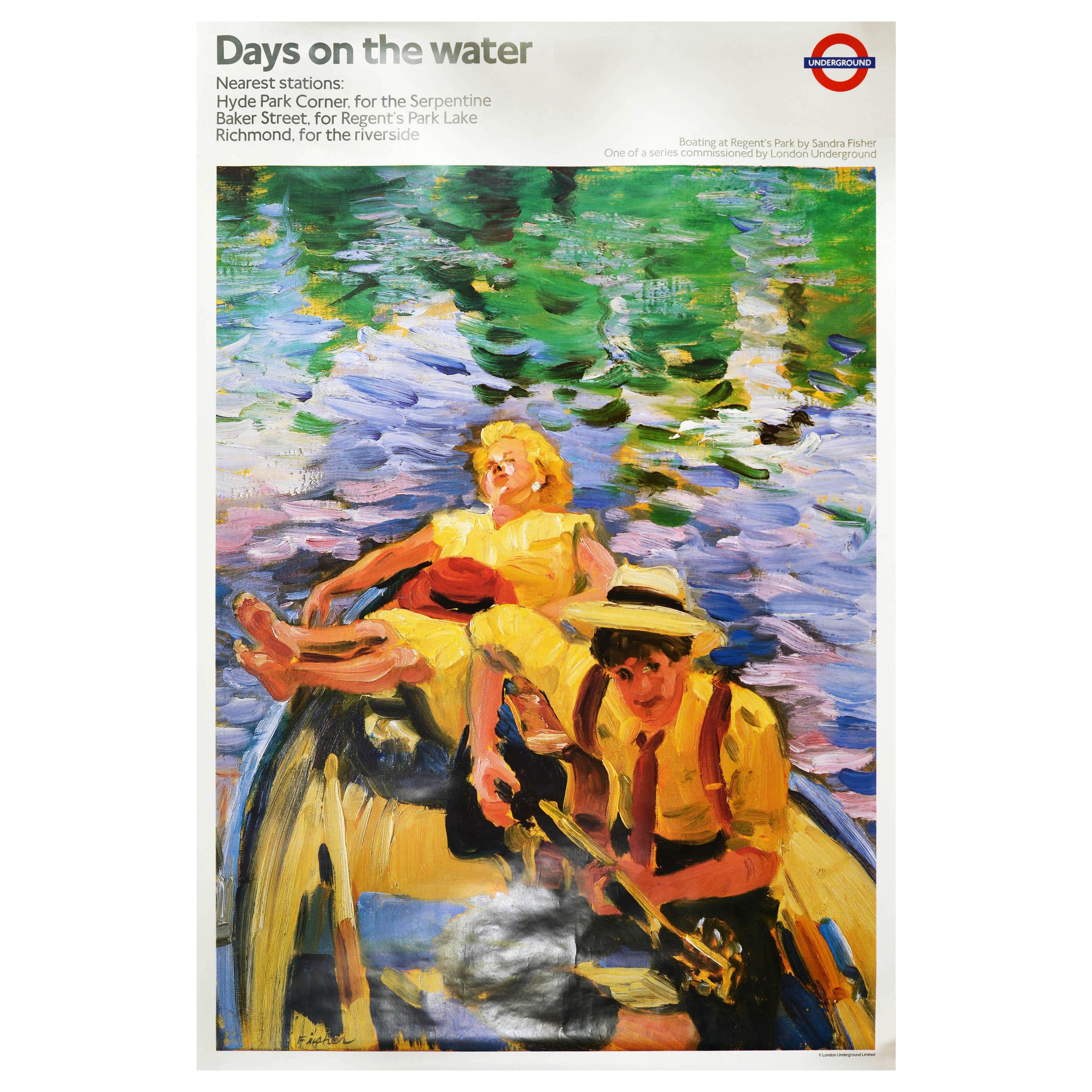 Original Vintage London Underground Poster Days On The Water Regents Park Design For Sale