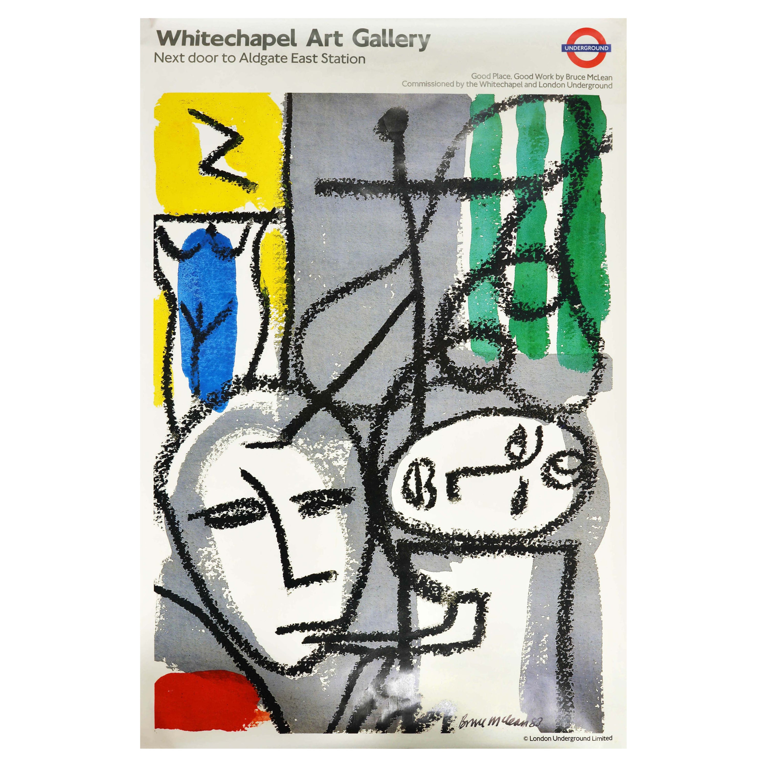 Original Vintage London Underground Poster Whitechapel Art Gallery Bruce McLean For Sale