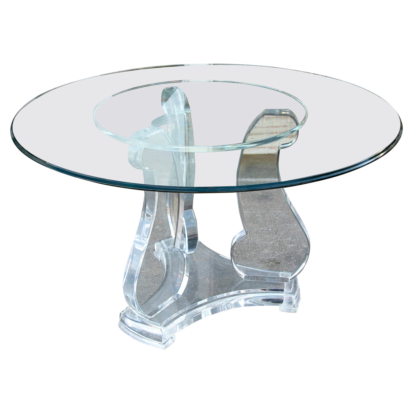 1970s Round Table with Metraquilato Base and Reinforced Glass Top  For Sale