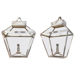 1980s Spanish Pair of Iron Wall Lanterns with Crystal Glass